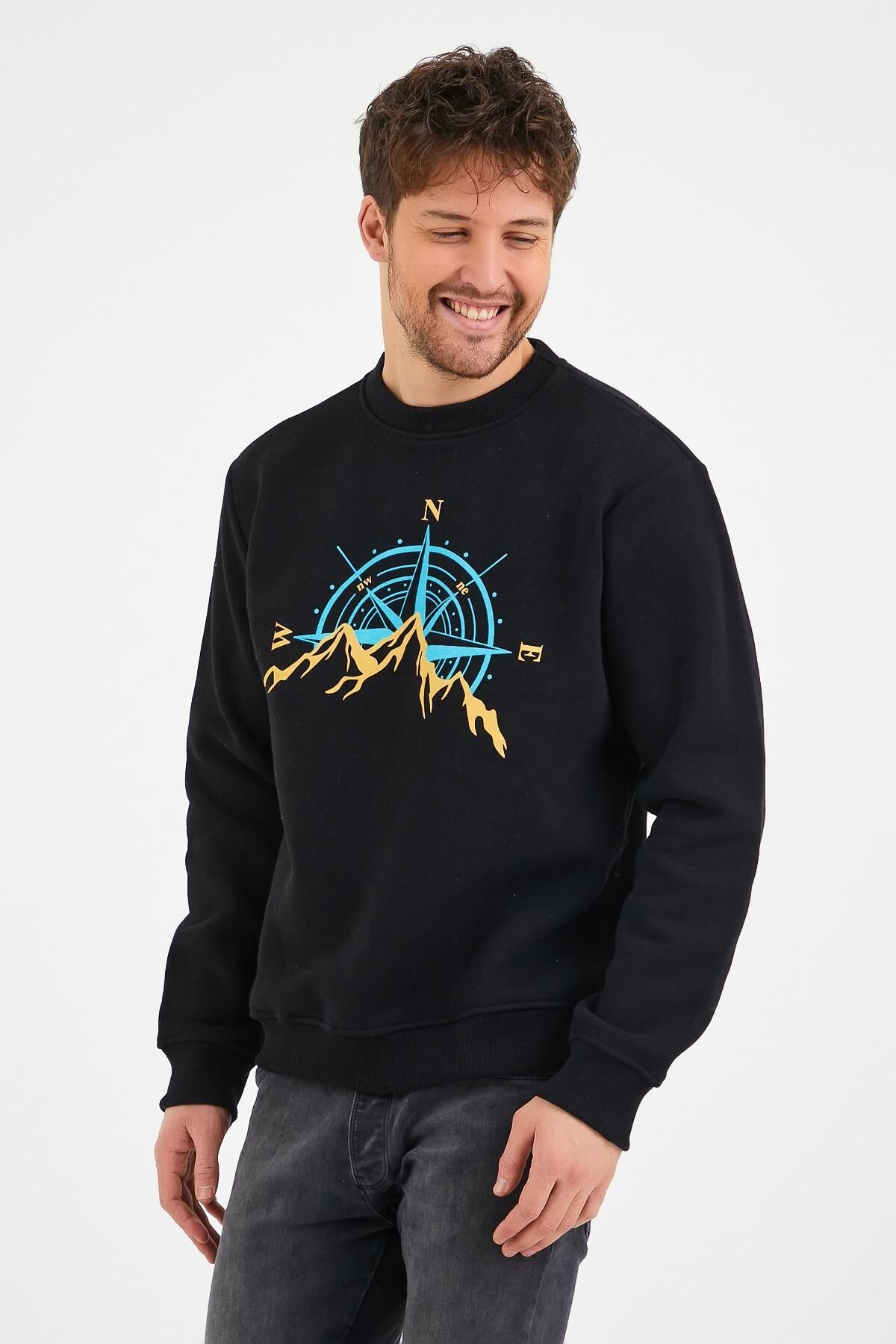 North Trace Seasonal Erkek Sweatshirt ( New Pusula Baskılı ) SİYAH - XL