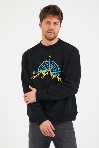 North Trace Seasonal Erkek Sweatshirt ( New Pusula Baskılı ) SİYAH - XL