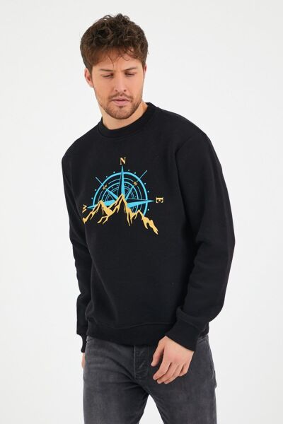 North Trace Seasonal Erkek Sweatshirt ( New Pusula Baskılı ) SİYAH - XL
