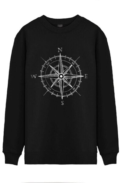North Trace Seasonal Erkek Sweatshirt ( Pusula Baskılı ) SİYAH - XL