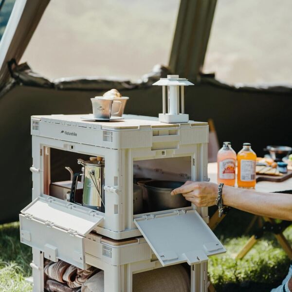 Naturehike Ling yue L Kapaklı Katlanır Saklama Kutusu [ Seyahat Organizatörü ] Light Beige Gray - 23 LT
