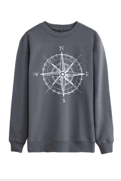 North Trace Seasonal Erkek Sweatshirt ( Pusula Baskılı ) Füme - S