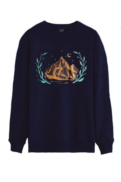 North Trace Seasonal Erkek Sweatshirt ( Dağ Baskılı ) LACİVERT - L