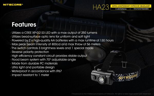 Nitecore HA23 250 Lümen Kafa Lambası