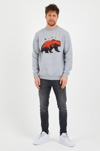 North Trace Seasonal Erkek Sweatshirt ( Ayı Baskılı ) GRİ - XL