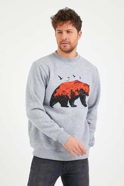 North Trace Seasonal Erkek Sweatshirt ( Ayı Baskılı ) GRİ - XL