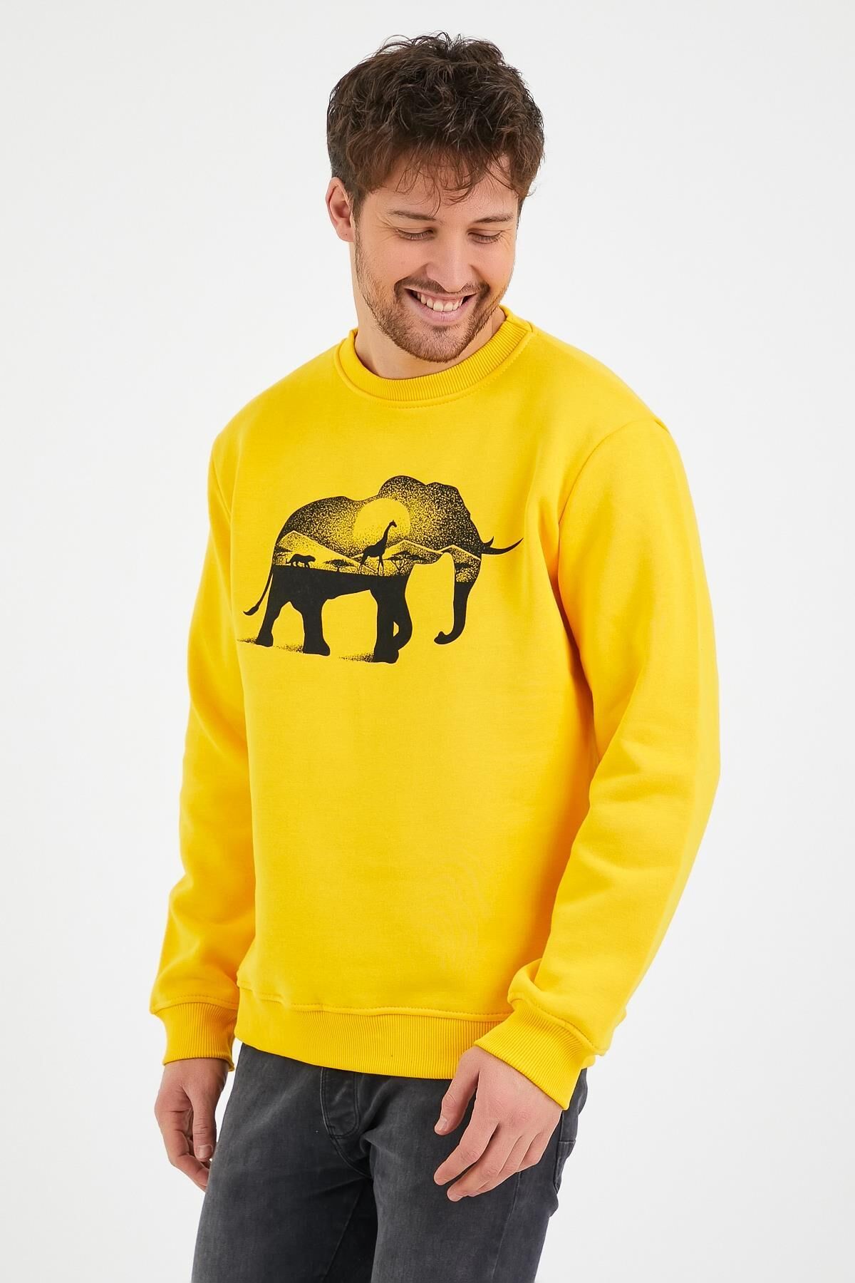 North Trace Seasonal Erkek Sweatshirt ( Fil Baskılı ) Sarı - M