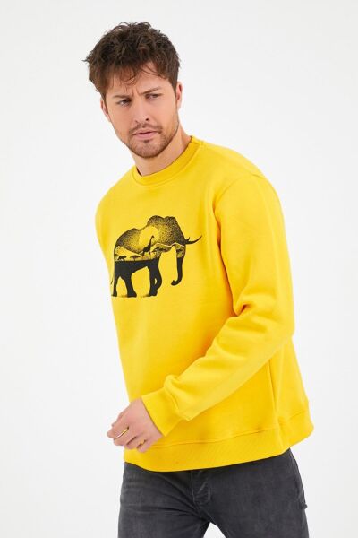 North Trace Seasonal Erkek Sweatshirt ( Fil Baskılı ) Sarı - M