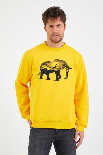 North Trace Seasonal Erkek Sweatshirt ( Fil Baskılı ) Sarı - M