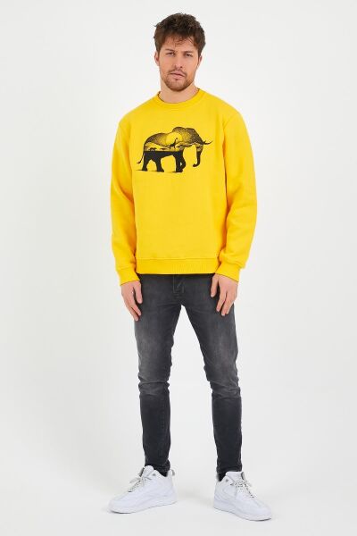 North Trace Seasonal Erkek Sweatshirt ( Fil Baskılı ) Sarı - S