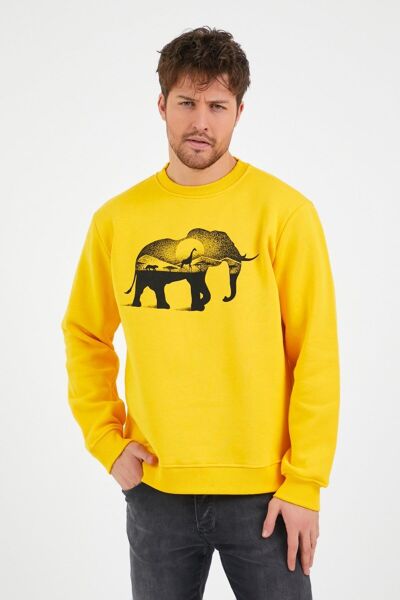 North Trace Seasonal Erkek Sweatshirt ( Fil Baskılı ) Sarı - XL