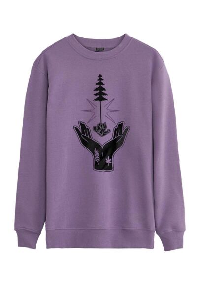 North Trace Seasonal Erkek Sweatshirt ( El-Ağaç Baskılı ) LİLA - L