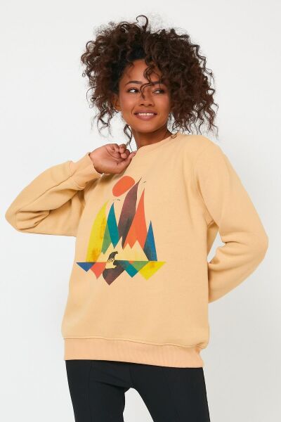 North Trace Seasonal Kadın Sweatshirt ( Doğa Baskılı ) Bej - 2XL
