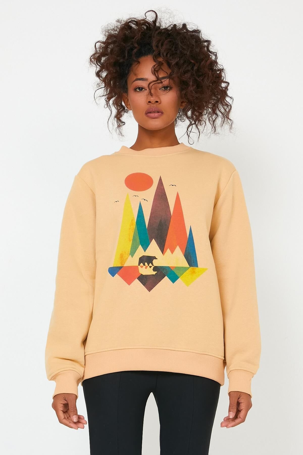 North Trace Seasonal Kadın Sweatshirt ( Doğa Baskılı ) Bej - XL