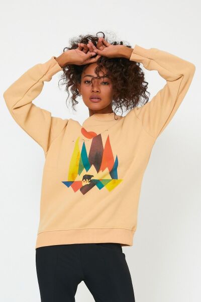 North Trace Seasonal Kadın Sweatshirt ( Doğa Baskılı ) Bej - XL