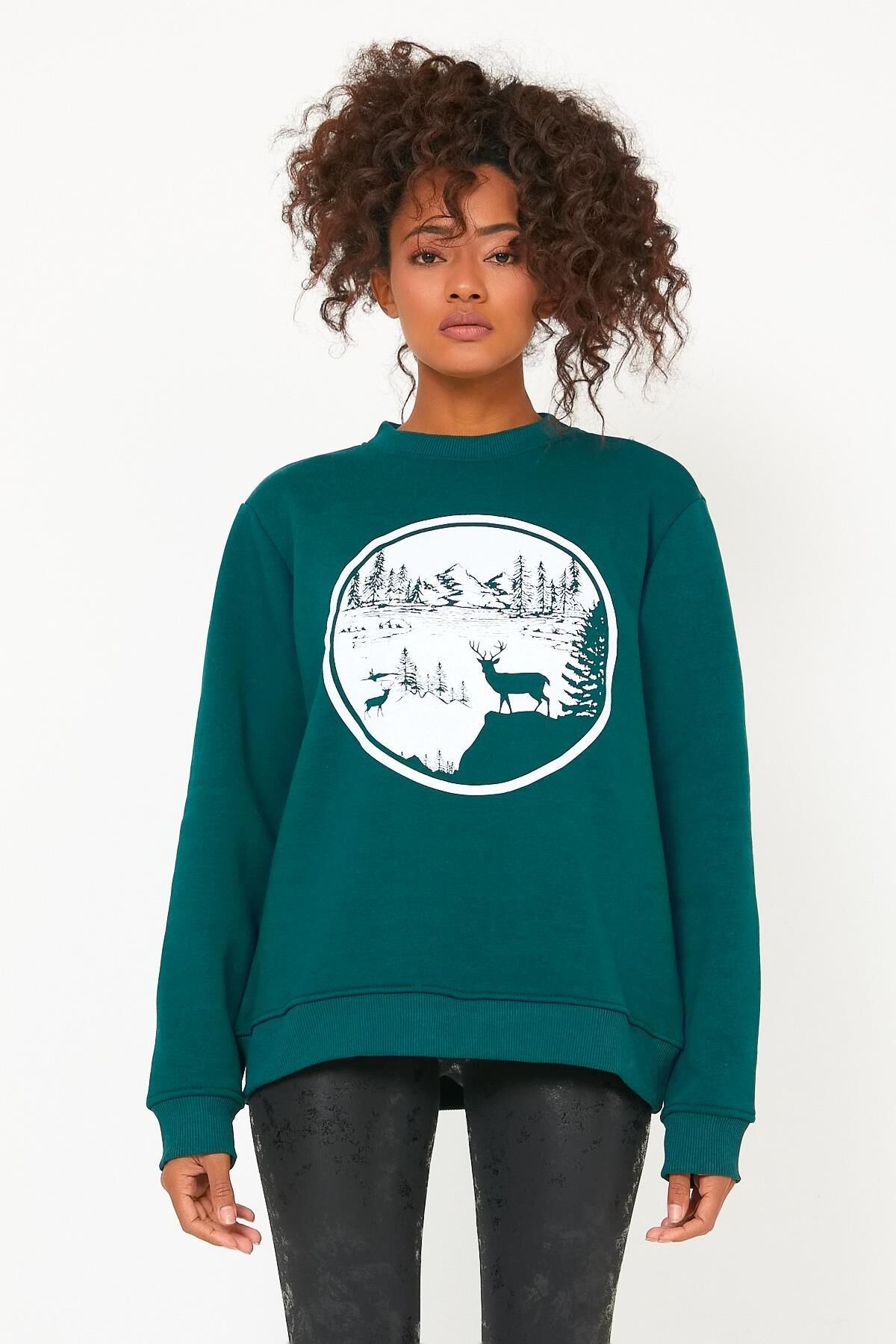 North Trace Seasonal Kadın Sweatshirt ( Doğa Baskılı ) Nefti - 2XL