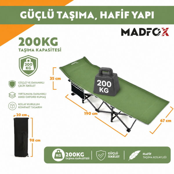 Madfox SteelRest Çelik Katlanır Kamp Yatağı Kampet GREEN