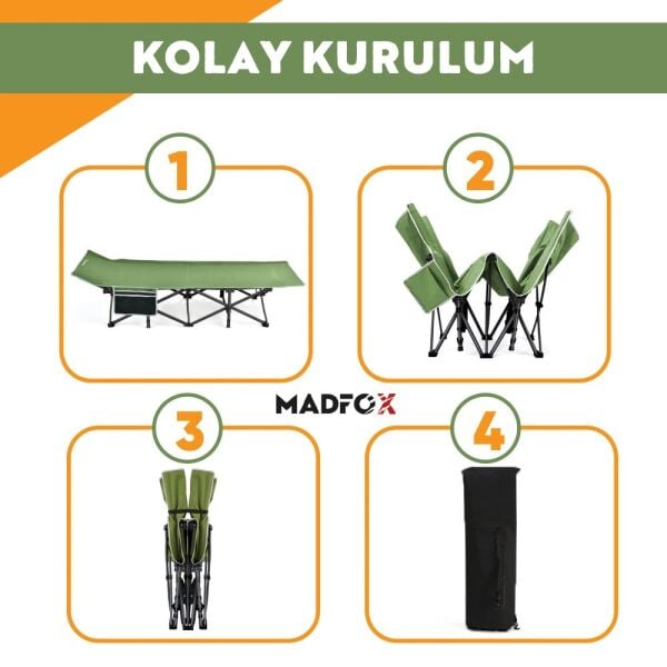 Madfox SteelRest Çelik Katlanır Kamp Yatağı Kampet GREEN