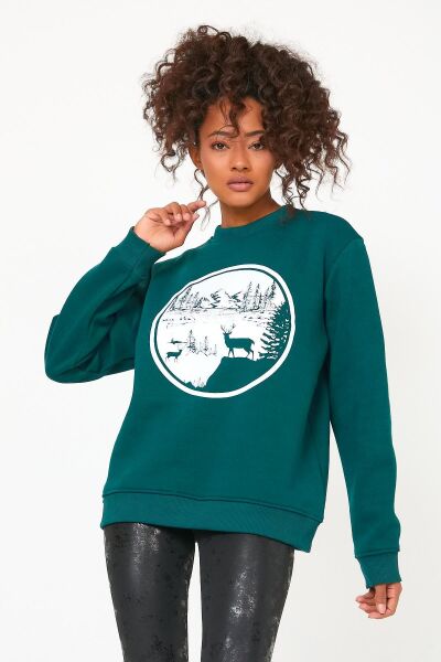 North Trace Seasonal Kadın Sweatshirt ( Doğa Baskılı ) Nefti - S
