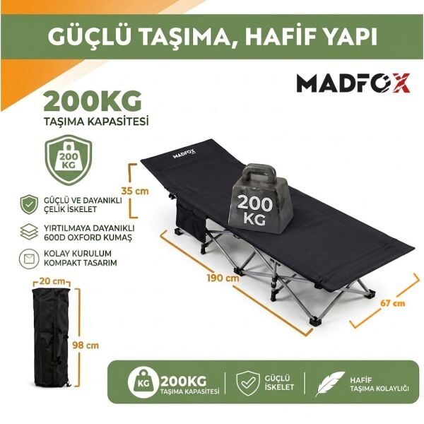 Madfox AeroLift Katlanır Kamp Yatağı Kampet BLACK