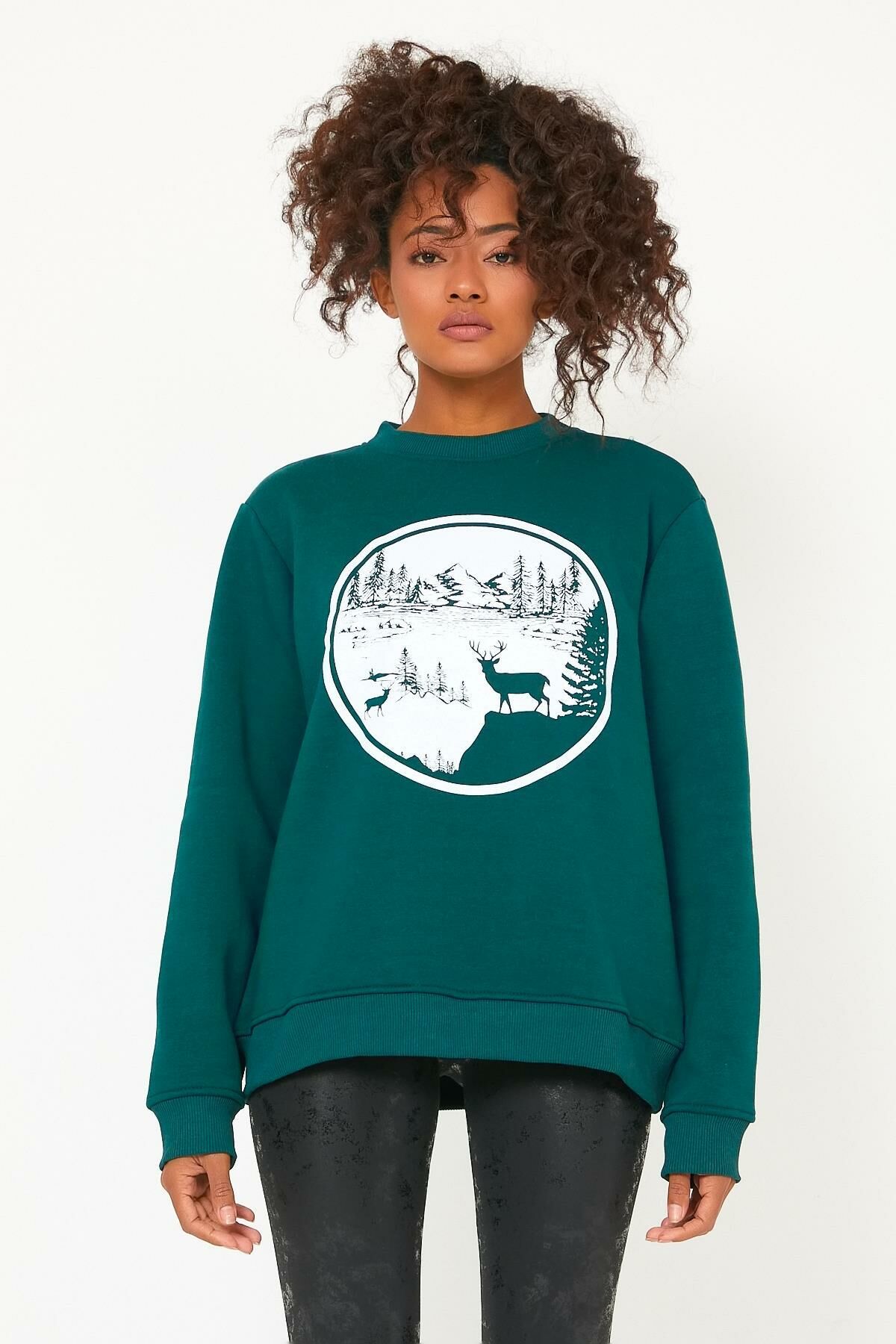 North Trace Seasonal Kadın Sweatshirt ( Doğa Baskılı ) Nefti - XL