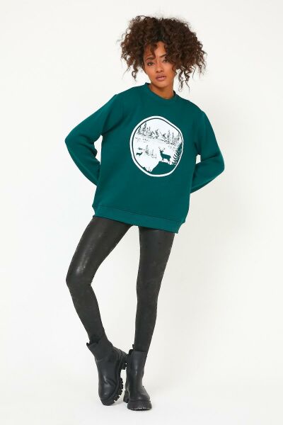 North Trace Seasonal Kadın Sweatshirt ( Doğa Baskılı ) Nefti - XL