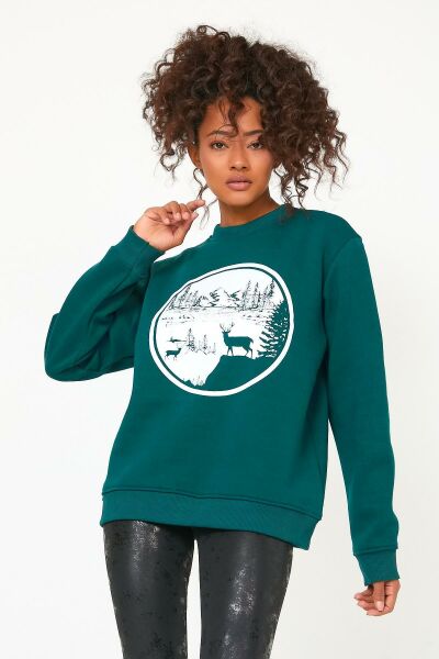 North Trace Seasonal Kadın Sweatshirt ( Doğa Baskılı ) Nefti - XL