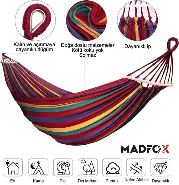 Madfox Tree Bed Lightweight Canvas Hamak KIRMIZI