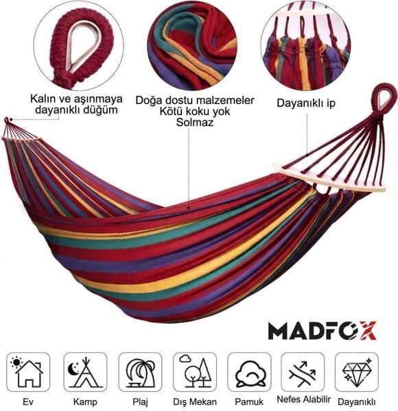 Madfox Tree Bed Lightweight Canvas Hamak KIRMIZI