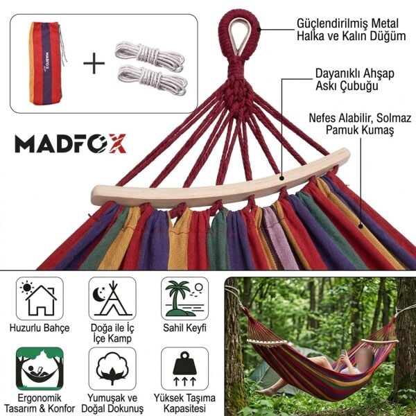 Madfox Tree Bed Lightweight Canvas Hamak KIRMIZI
