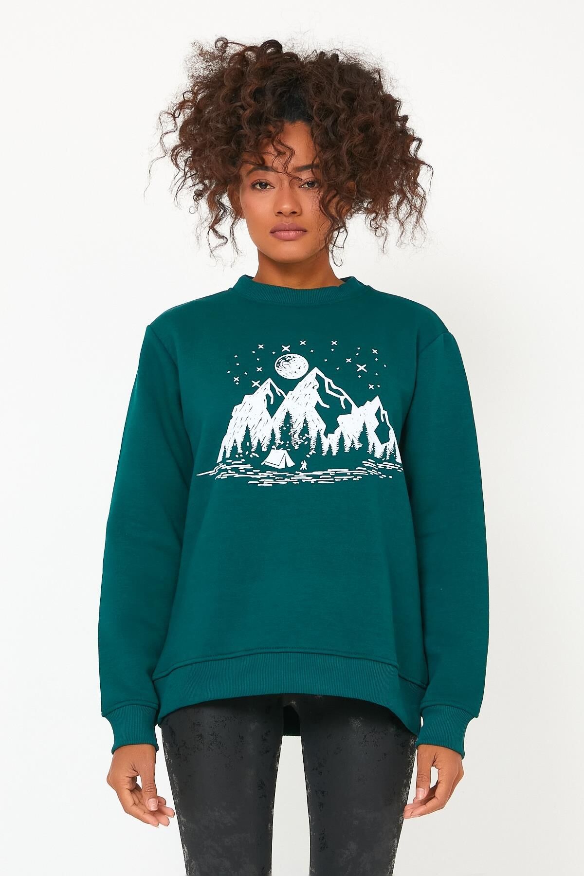 North Trace Seasonal Kadın Sweatshirt ( Kamp Baskılı ) Nefti - 2XL