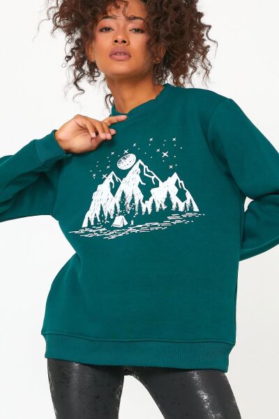 North Trace Seasonal Kadın Sweatshirt ( Kamp Baskılı ) Nefti - L
