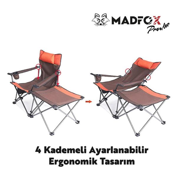 Madfox Prowler 3 Kademeli Yatabilen Kamp Sandalyesi Brown/Orange