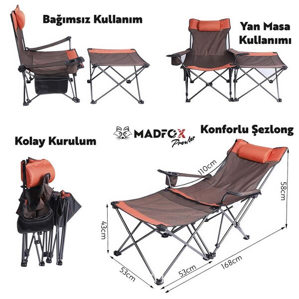 Madfox Prowler 3 Kademeli Yatabilen Kamp Sandalyesi Brown/Orange