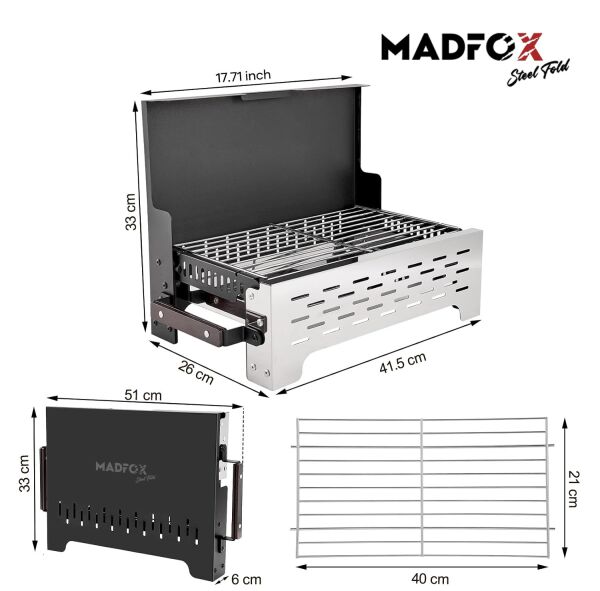 Madfox SteelFold Paslanmaz Çelik Katlanabilir Mangal SİLVER