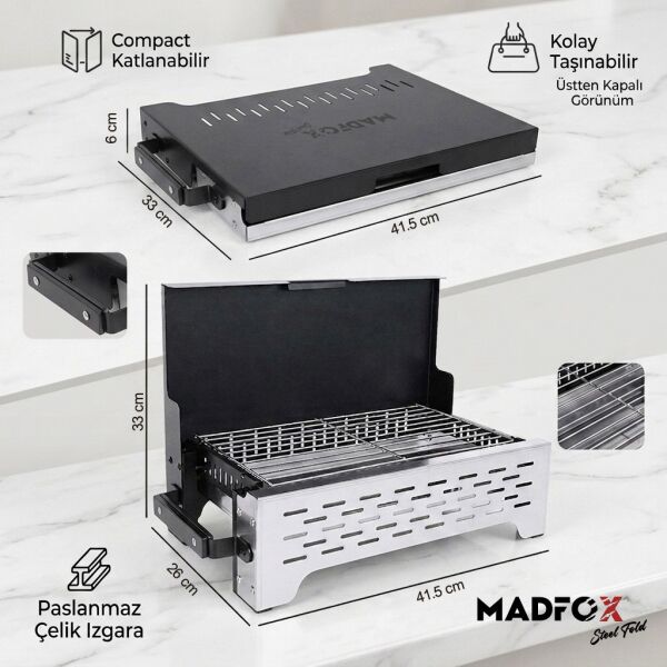 Madfox SteelFold Paslanmaz Çelik Katlanabilir Mangal SİLVER
