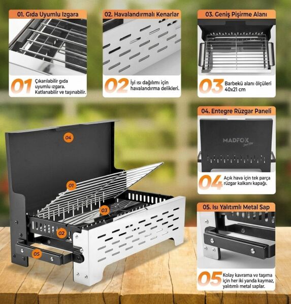 Madfox SteelFold Paslanmaz Çelik Katlanabilir Mangal SİLVER