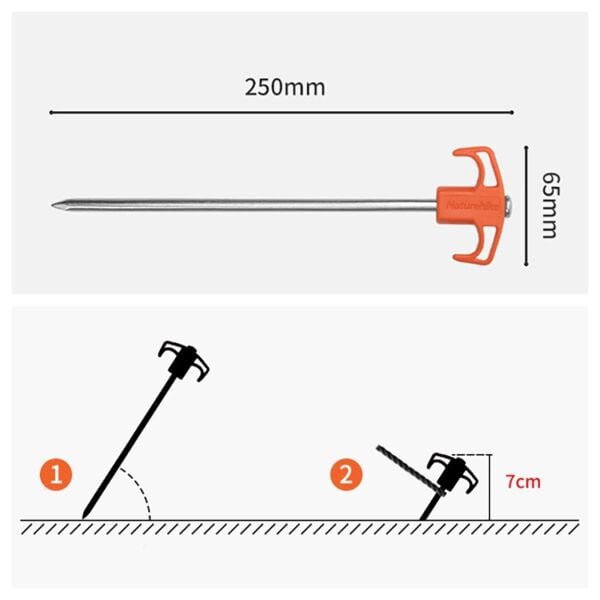 Naturehike Çadır Kazığı 25 cm ( Galvanizli Demir ) (2 Pcs) TURUNCU