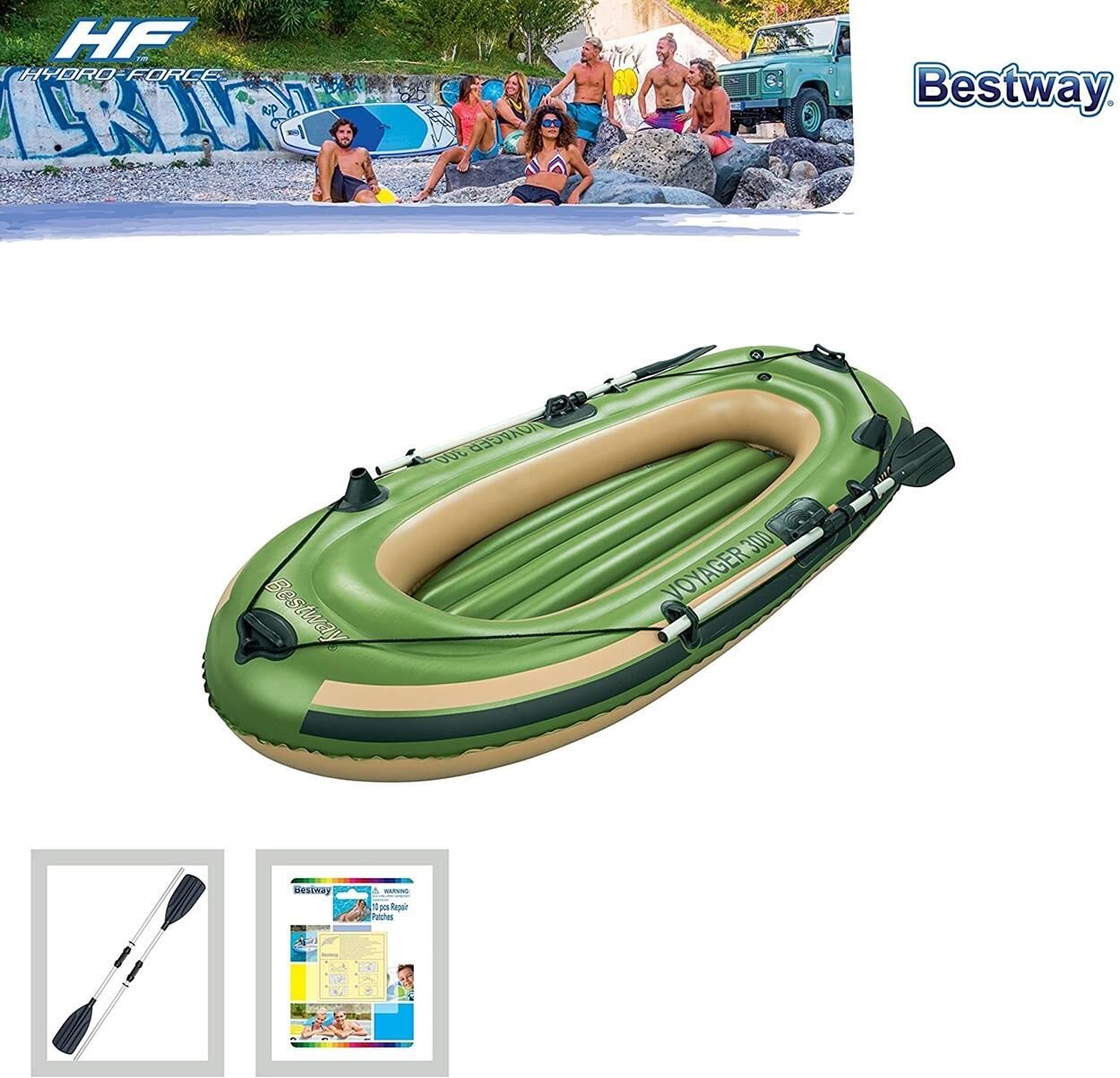 Bestway Hydro-Force Voyager 300 Şişme Bot Set YEŞİL