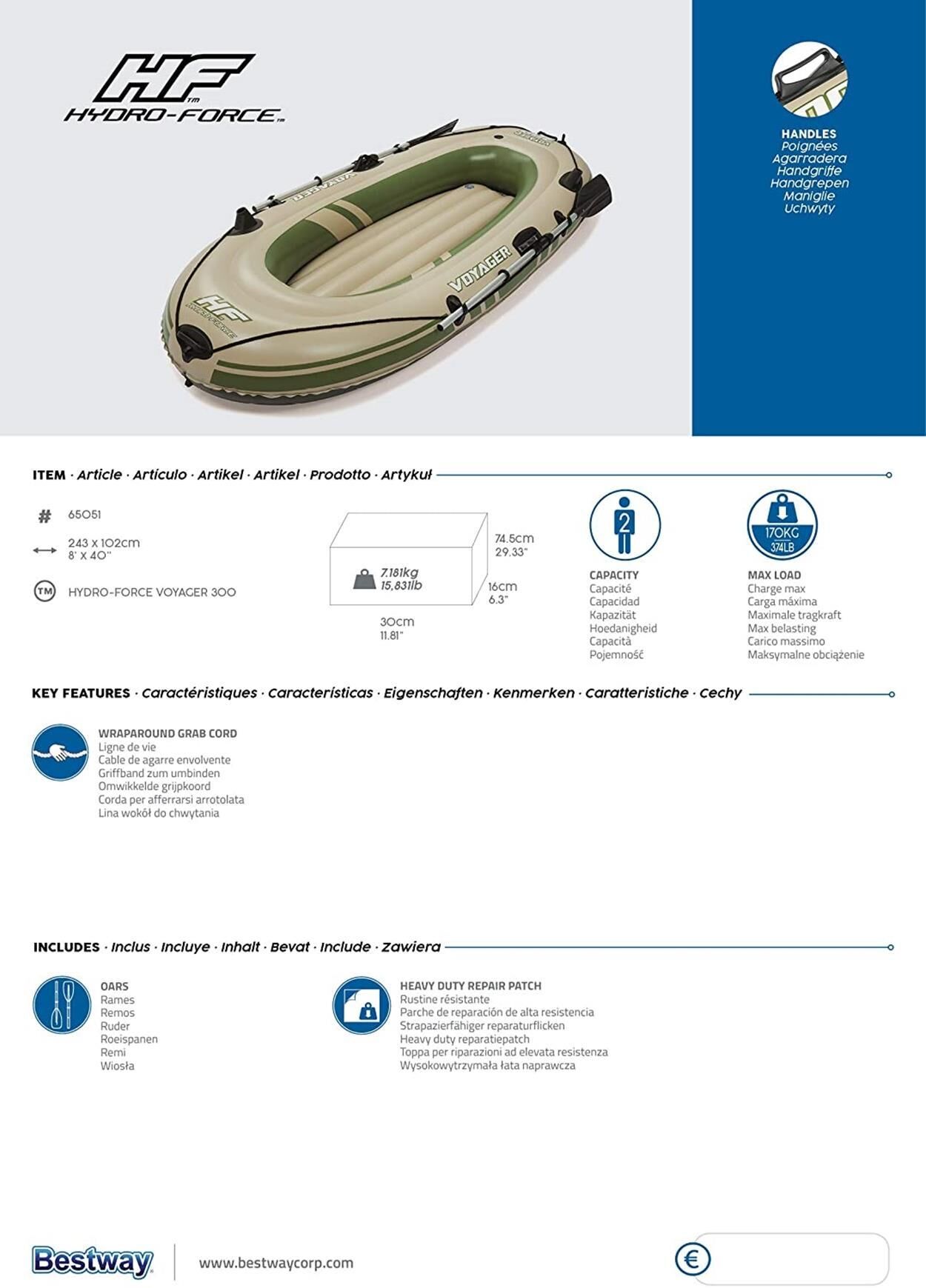 Bestway Hydro-Force Voyager 300 Şişme Bot Set Bej