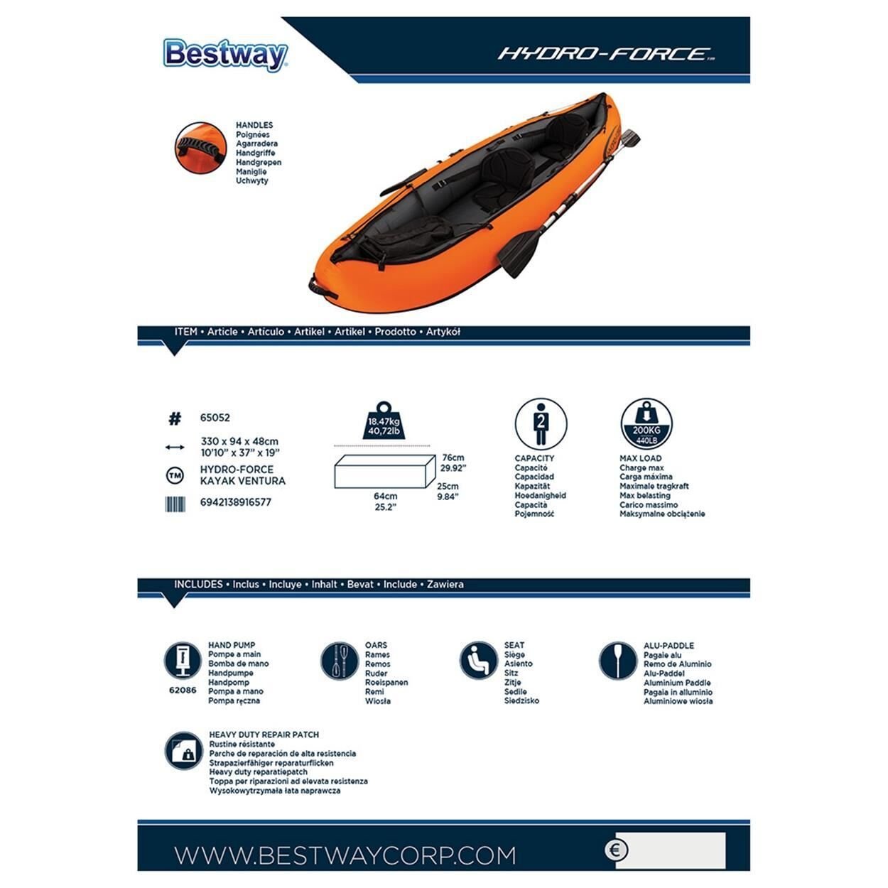Bestway Hydro-Force Venture X2 Kayak 2 Kişilik Şişme Kano Set TURUNCU