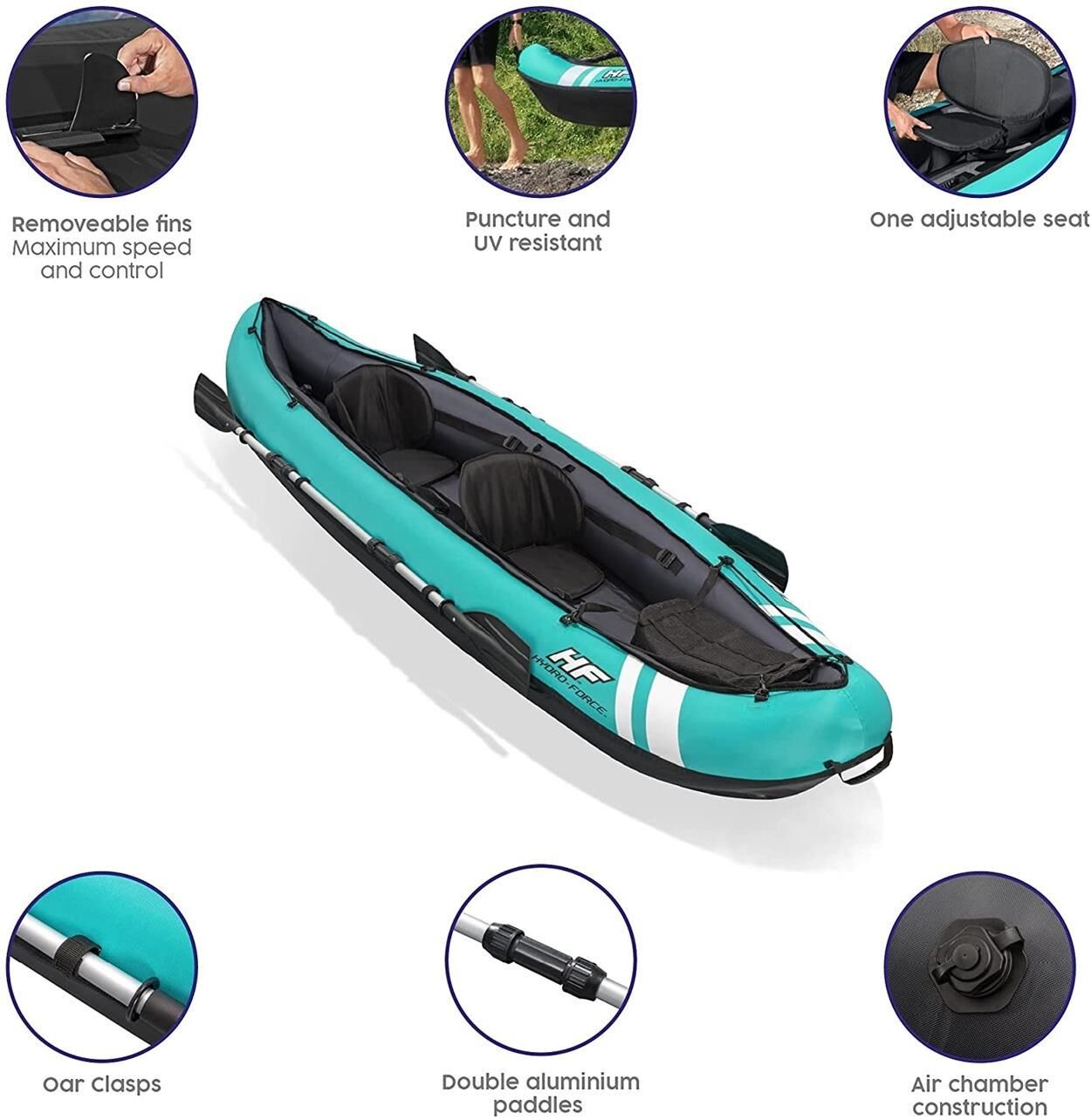 Bestway Hydro-Force Venture X2 Kayak 2 Kişilik Şişme Kano Set TURKUAZ