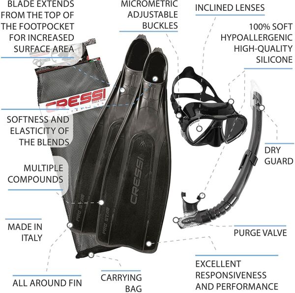 Cressi Pro Star Palet Maske Şnorkel Seti