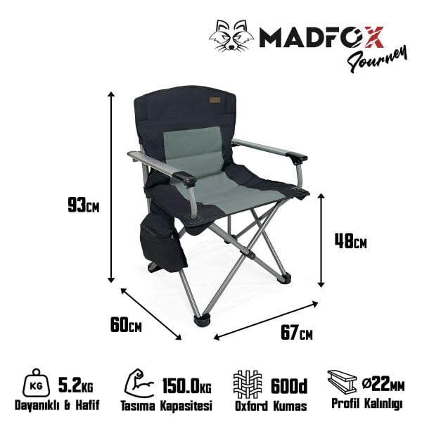 Madfox Journey Katlanır Kamp Sandalyesi Siyah/Gri