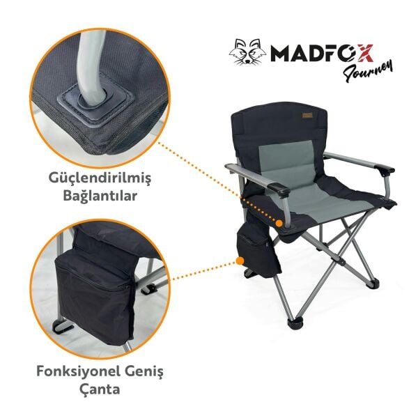 Madfox Journey Katlanır Kamp Sandalyesi Siyah/Gri