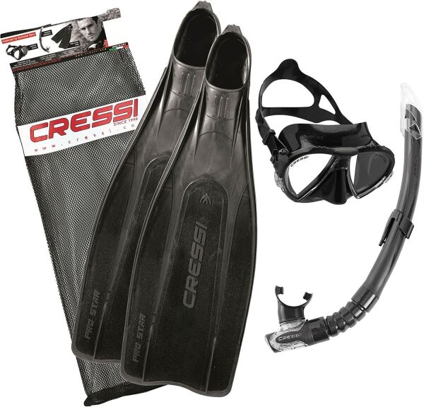 Cressi Pro Star Palet Maske Şnorkel Seti BLACK - NO:43-44