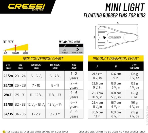 Cressi Mini Light Çocuk Yüzücü paleti PINK - NO:32-33