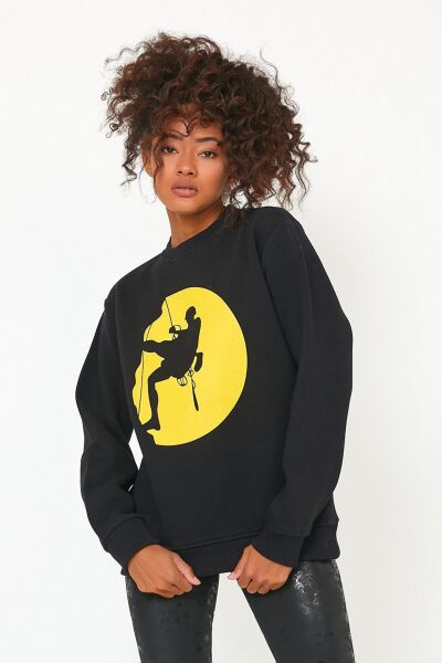 North Trace Seasonal Kadın Sweatshirt ( Climbing Baskılı ) SİYAH - S