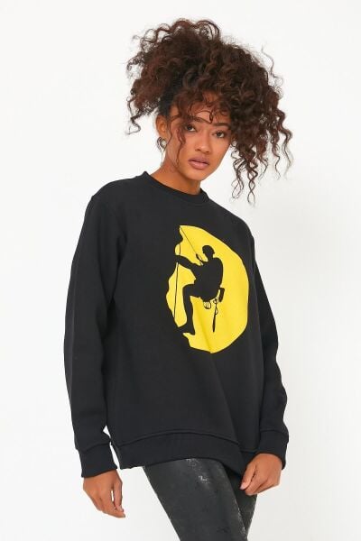 North Trace Seasonal Kadın Sweatshirt ( Climbing Baskılı ) SİYAH - S