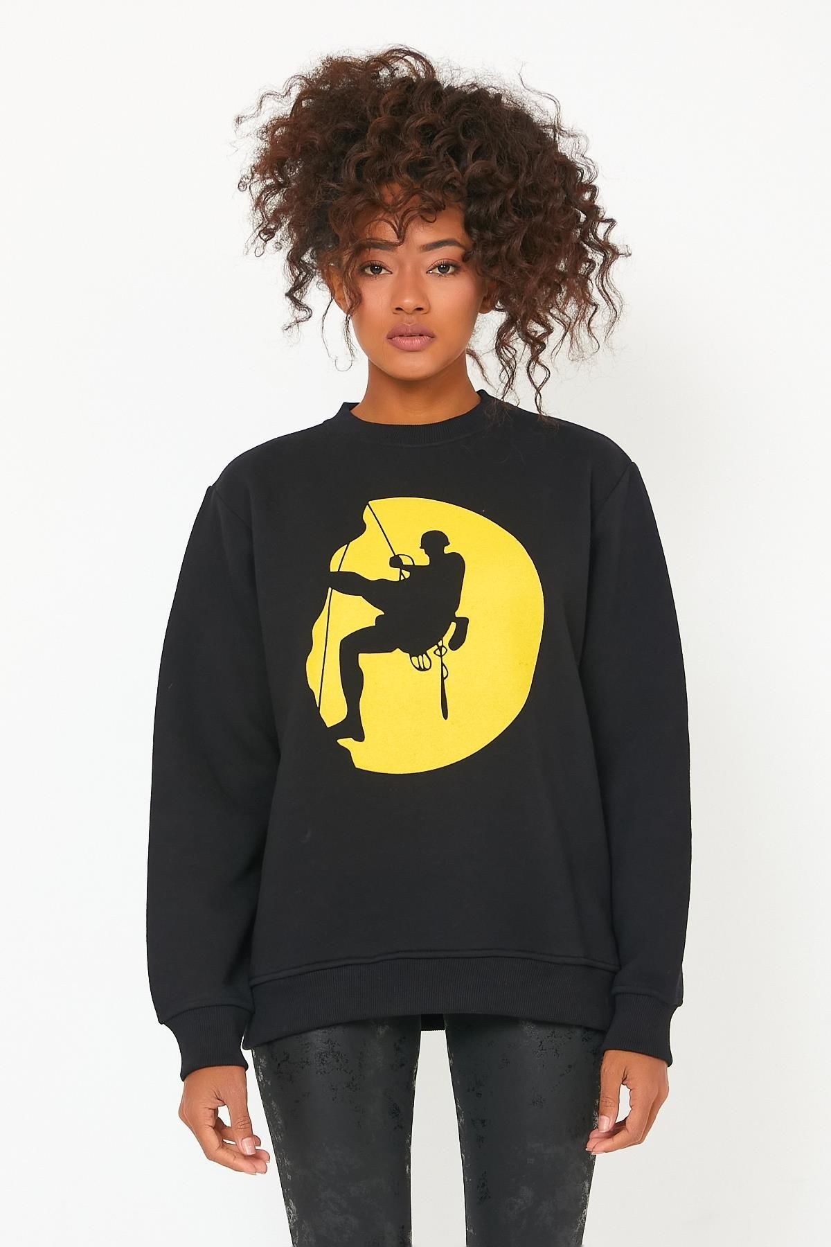 North Trace Seasonal Kadın Sweatshirt ( Climbing Baskılı ) SİYAH - XL